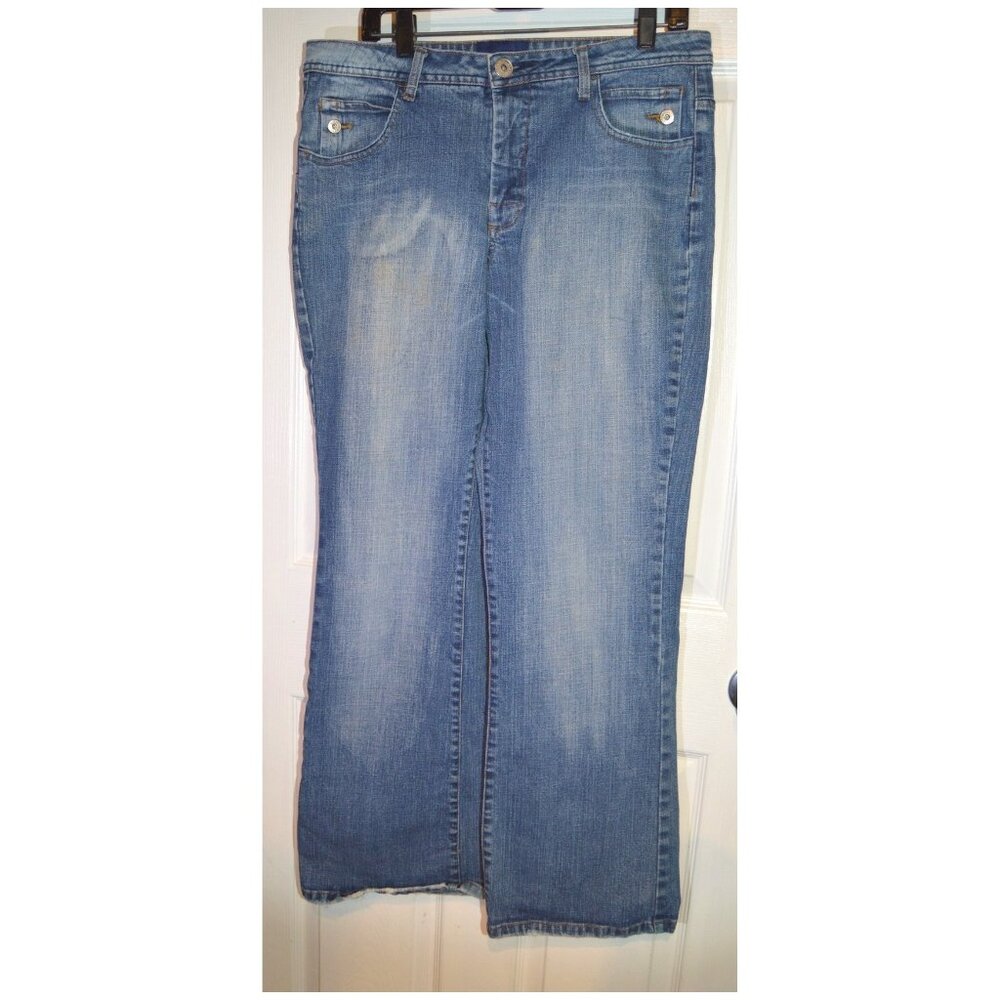 LA Blues Stretch Women's Worn Distressed Look Blue Jeans Pants Size 14